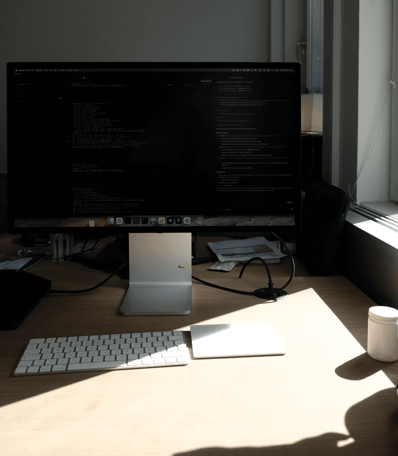 A bright workspace with a monitor and keyboard.